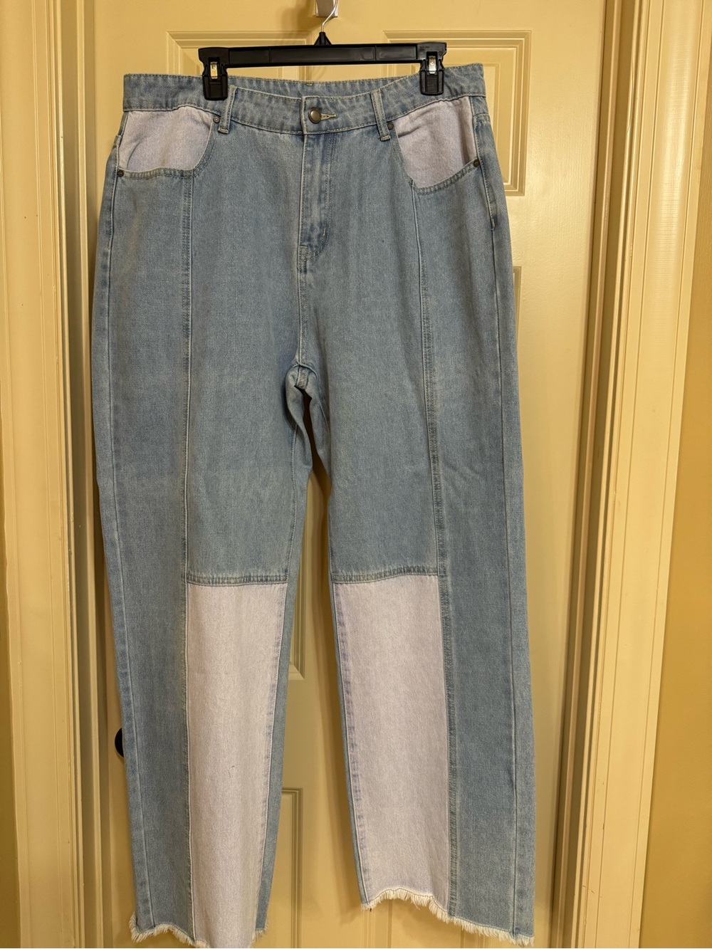 Two-Tone Light Wash Patch Denim Jeans
